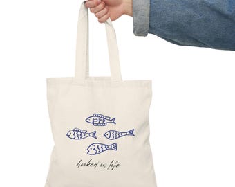 Fish Print Canvas Tote Bag, Fish Tote Bag, Ocean Print Canvas Tote, Fish Print Tote, Coastal Print Tote Bag, Coastal Tote, Cute Beach Tote