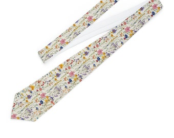 Men's Wildflower Themed Colorful Floral Wedding Tie Pink