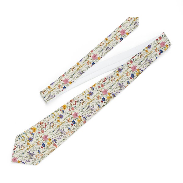 Men's Wildflower Themed Colorful Floral Wedding Tie Pink