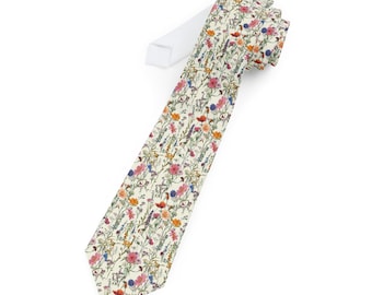 Men's Wildflower Themed Colorful Floral Wedding Tie Blue