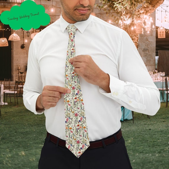 Elfeves Men’s Skinny Floral Tie – Colorful Pattern, 57 Inches Long, Microfiber Polyester, Wedding & Casual Wear