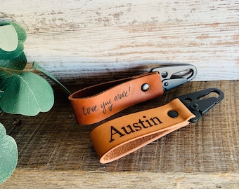 Leather Keychain with Custom Engrave - Custom Engraved Keychains - Gift For Him - Father's Day Gift - Leather Keychain - Men's Keychain