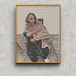 South Asian Art Print: Grandmother and Chick - Gentle Bond (Digital Download)