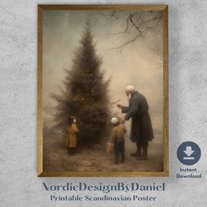 Country Christmas Vintage Painting - Winter Rustic Wall Art - Holiday Decor - PRINTABLE Digital Wall Art Poster