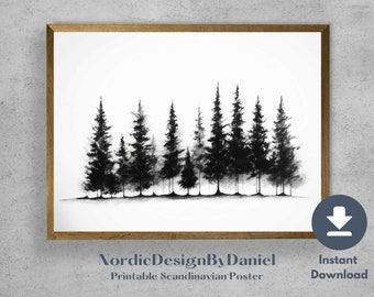 Minimalist Scandinavian Christmas Wall Art Sketch, Nordic Neutral Holiday Decor, Rustic Print, PRINTABLE Digital, Wall Art Poster