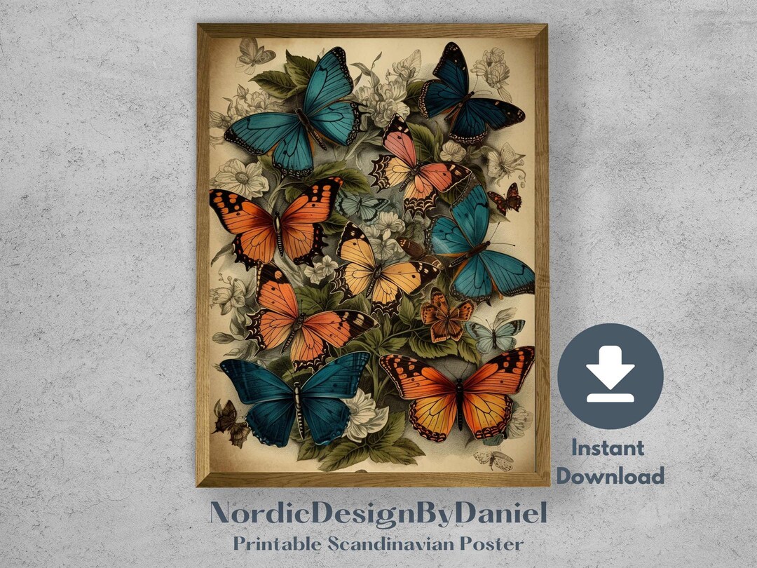 Butterfly Wall Art Vintage Wall Art Butterflies Print Antique Wall ...