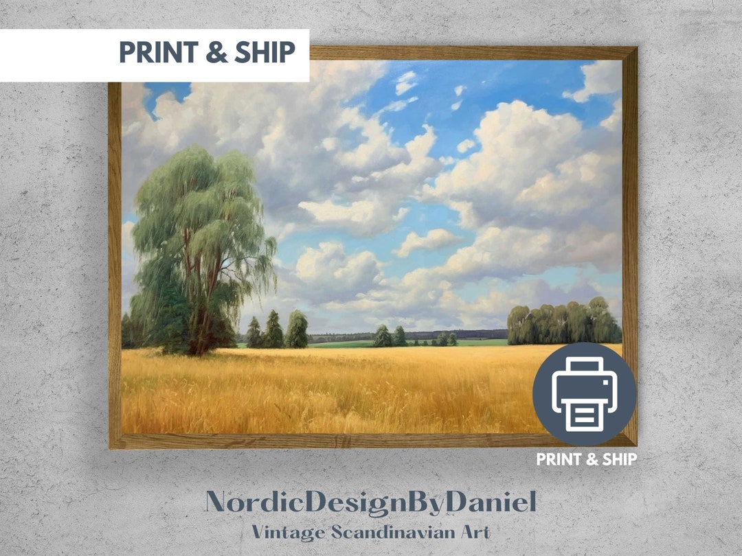Picture of Scandinavian Vintage Farmhouse Wall Decor Nordic Landscape Painting ...
