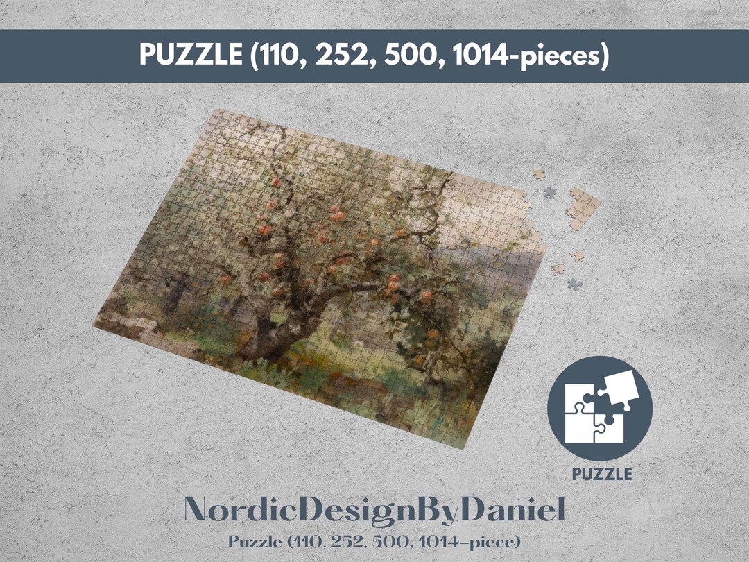 Scandinavian Rustic Neutral Apple Tree Sketch Puzzle 1000 Piece Jigsaw ...