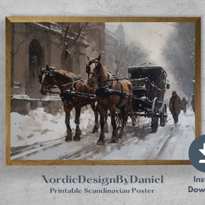 Rustic Winter Print Vintage Christmas Country Painting PRINTABLE Art Digital Download Wall Art Poster