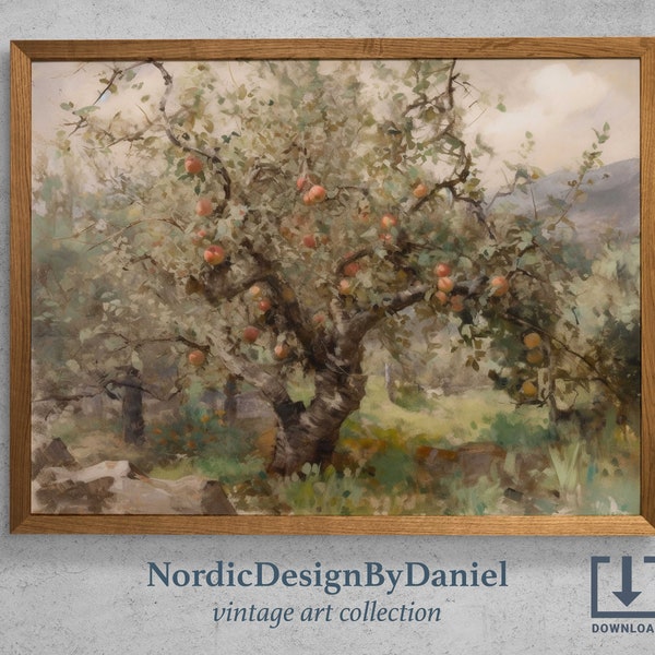 Orchard of Rustic Apple Trees Vintage Farmhouse Kitchen Art Digital PRINTABLE Wall Art Poster