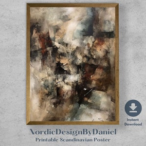 Vintage Abstract Oil Painting PRINTABLE Olive Green and Burgundy Tones Wall Decor Digital Download Wall Art Poster