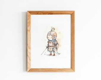 Cute little knight boy, Nursery wall art, Kids room, Wall art, Digital download, Watercolor art, Babyshower gift, Newborn, Ready to print