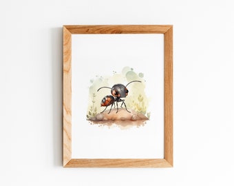 Cute little baby ant, Nursery wall art, Kids room, Wall art, Digital download, Art print, Watercolor art, Babyshower gift, Newborn, Insect