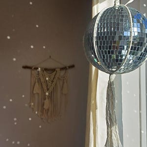 Retro Disco Mirror Ball Large Macrame Hanger 70s Funky Disco Kitchen Home Decor Retro Gift for Friend  Boho Vintage Wedding Disco