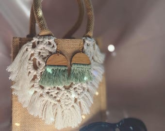 Bolso de yute con flecos estilo bohemio: minibolso con borlas, bolso de mano para playa