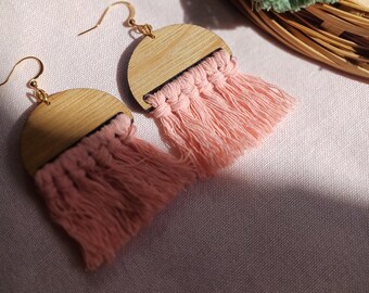 Pendientes bohemios de macramé, pendientes con flecos, pendientes de media luna, pendientes de lágrima, pendientes colgantes con borla, pendientes hipoalergénicos de oro.