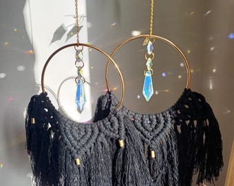 Atrapasol de macramé para colgar en la pared, colgante de cristal atrapasol, decoración de ventana con luz solar, adorno para colgar