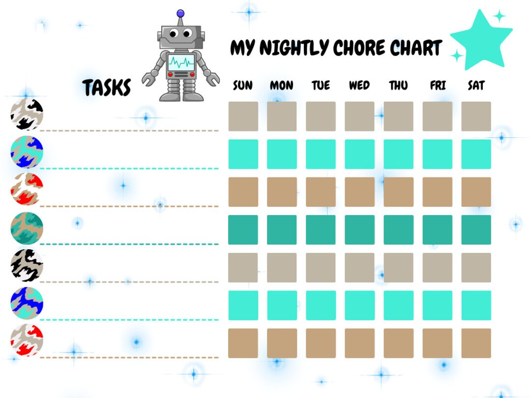 KIDS CHORE Chart...nightly...printable Digital - Etsy