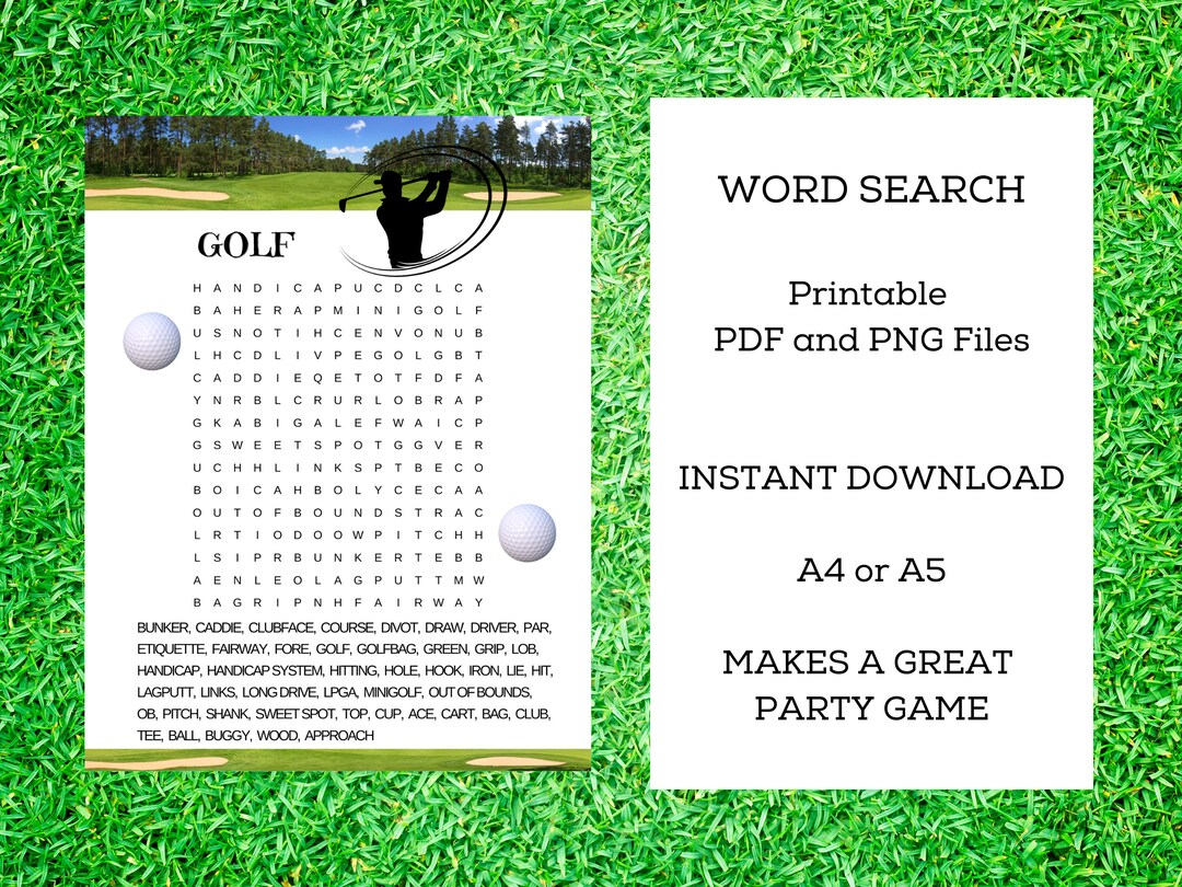 GOLF WORD SEARCH Game Printable Party Game Men's Game - Etsy