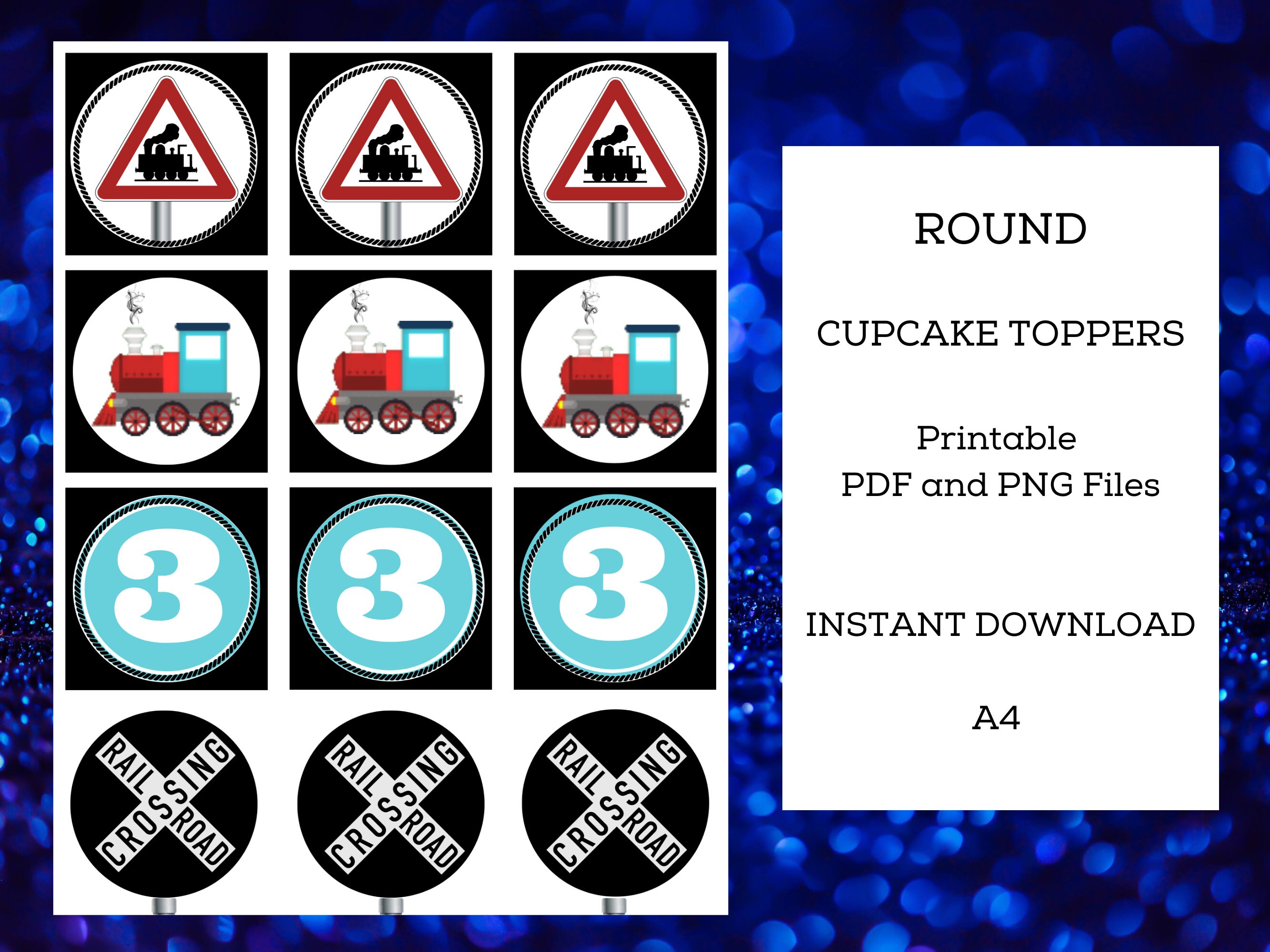 3RD BIRTHDAY TRAIN CUPCAKE Toppers...3rd Birthday Party Cake Etsy