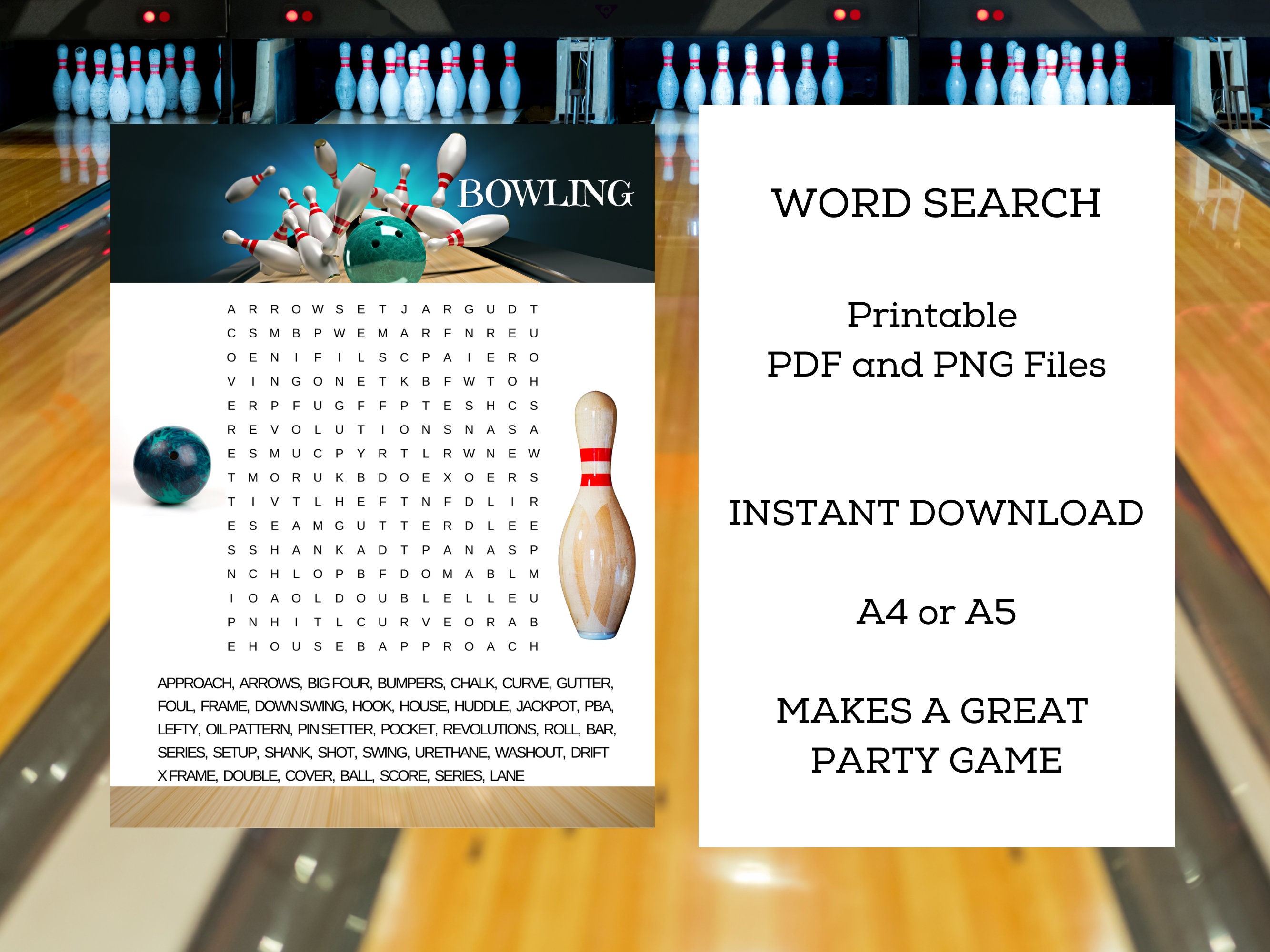 BOWLING WORD SEARCH Game Printable Party Game Men's Etsy