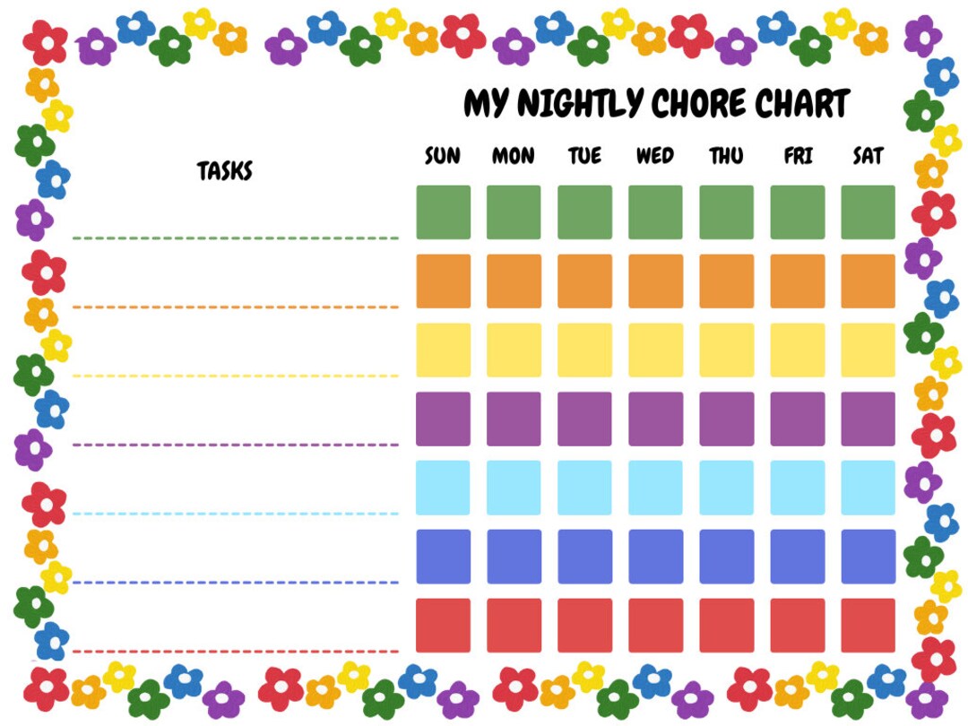 KIDS CHORE Chart...nightly...printable Digital - Etsy