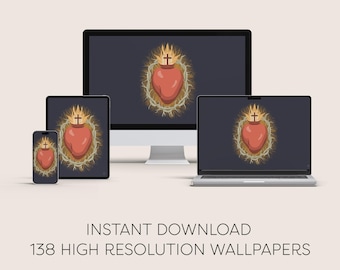 Sacred Heart Komplette Wallpaper Bundle | Telefon Tablet & Desktop | Katholiken Digital Download