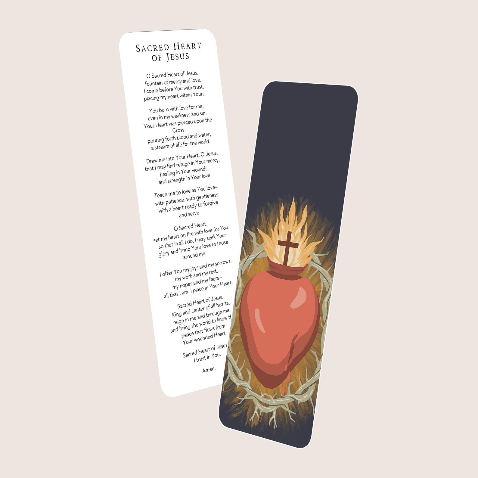 Sacred Heart Catholic Bookmark | Handcrafted | Pine Tree Catholic - Etsy
