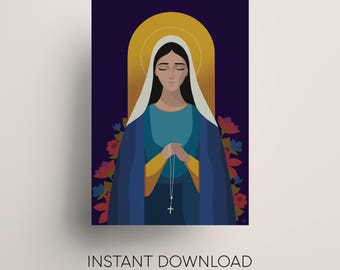 Our Lady of the Rosary Art: Catholic Virgin Mary Printable Devotional ...