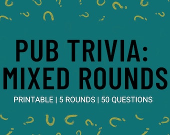 Pub Trivia - Mixed Rounds |  Printable trivia set - 5 rounds, 50 questions