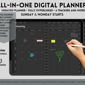 Undated Digital Planner, Goodnotes Planner, iPad Planner, Notability Planner, Dark Mode Planner, Digital Planner, Daily Digital Planner