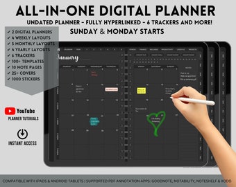 Undated Digital Planner, Goodnotes Planner, iPad Planner, Notability Planner, Dark Mode Planner, Digital Planner, Daily Digital Planner