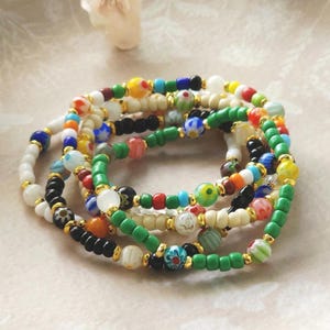 Millefiori Glass Flower Bracelet and Anklet|Dainty Stackable Jewelry