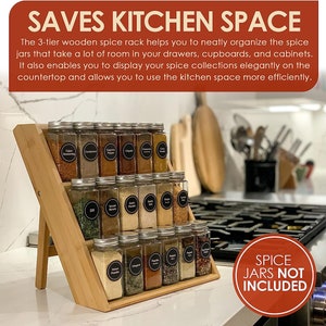 Homeries Wooden Spice Rack organizer for Cabinet 3-Tier, for Pantry Cabinet  or Countertop, Waterproof, and Non Skid Shelf, For Spice Bottles, Jars