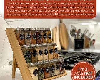 3 Tier Bamboo Spice Rack | Farmhouse Spice Rack | Kitchen Accessories | Spice Organizer | Spice Holder | Spice Storage | Wooden Spice rack