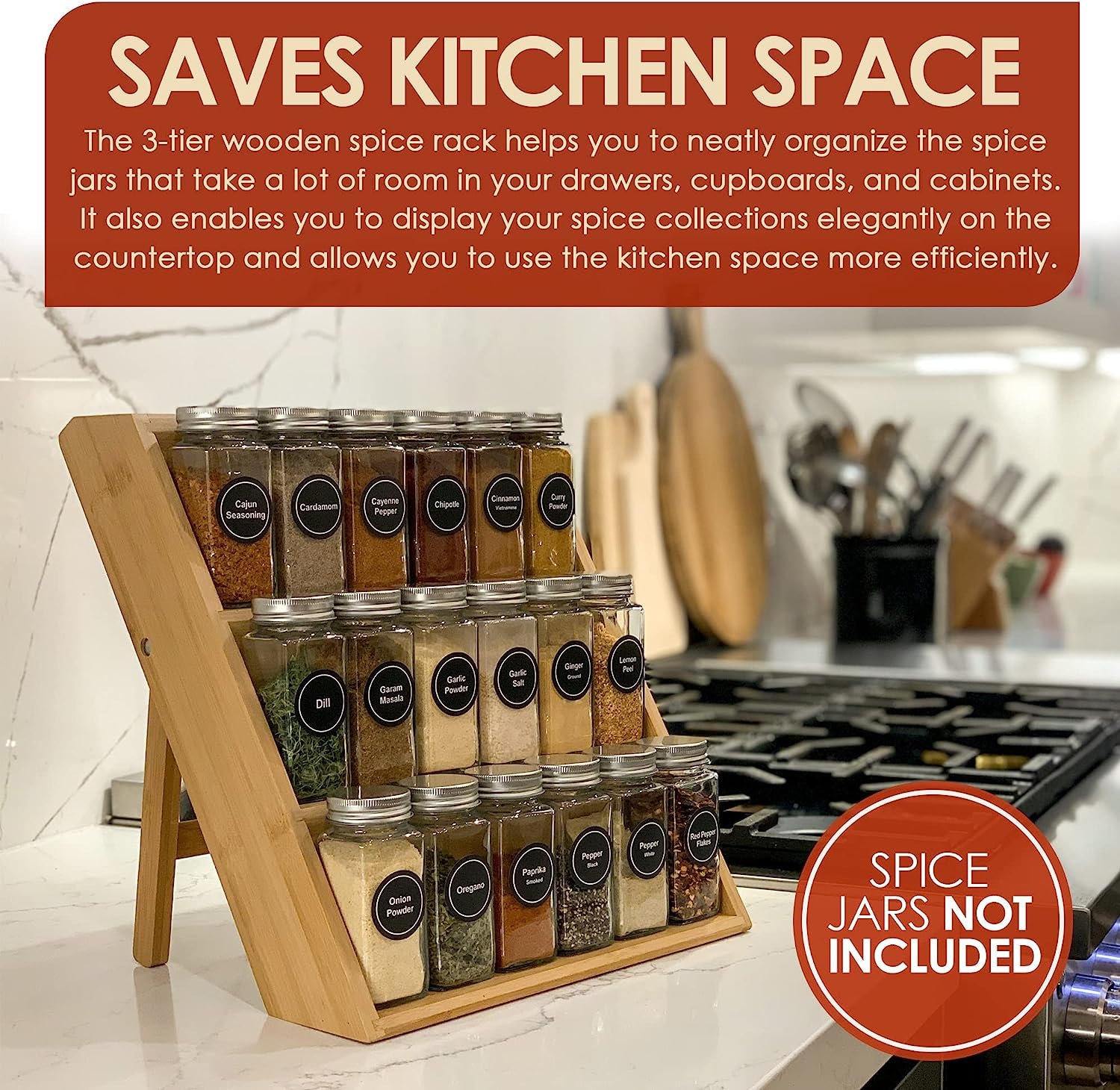 Bamboo Spice Rack organizer for Cabinet 3-Tier, for Pantry Cabinet or  Countertop, Waterproof, and Non Skid Shelf, For Spice Bottles, Jars,  Seasonings