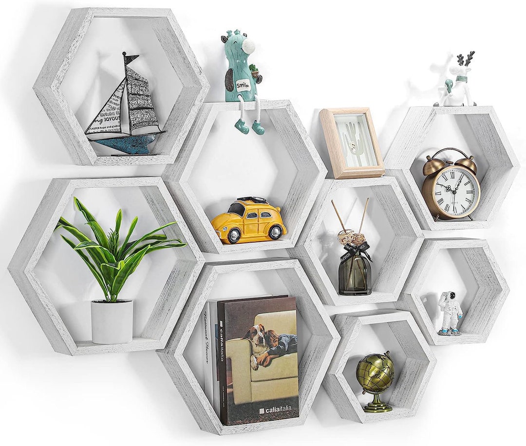 Set of 8 Wooden Hexagon Shelves Shelves Modern Shelves