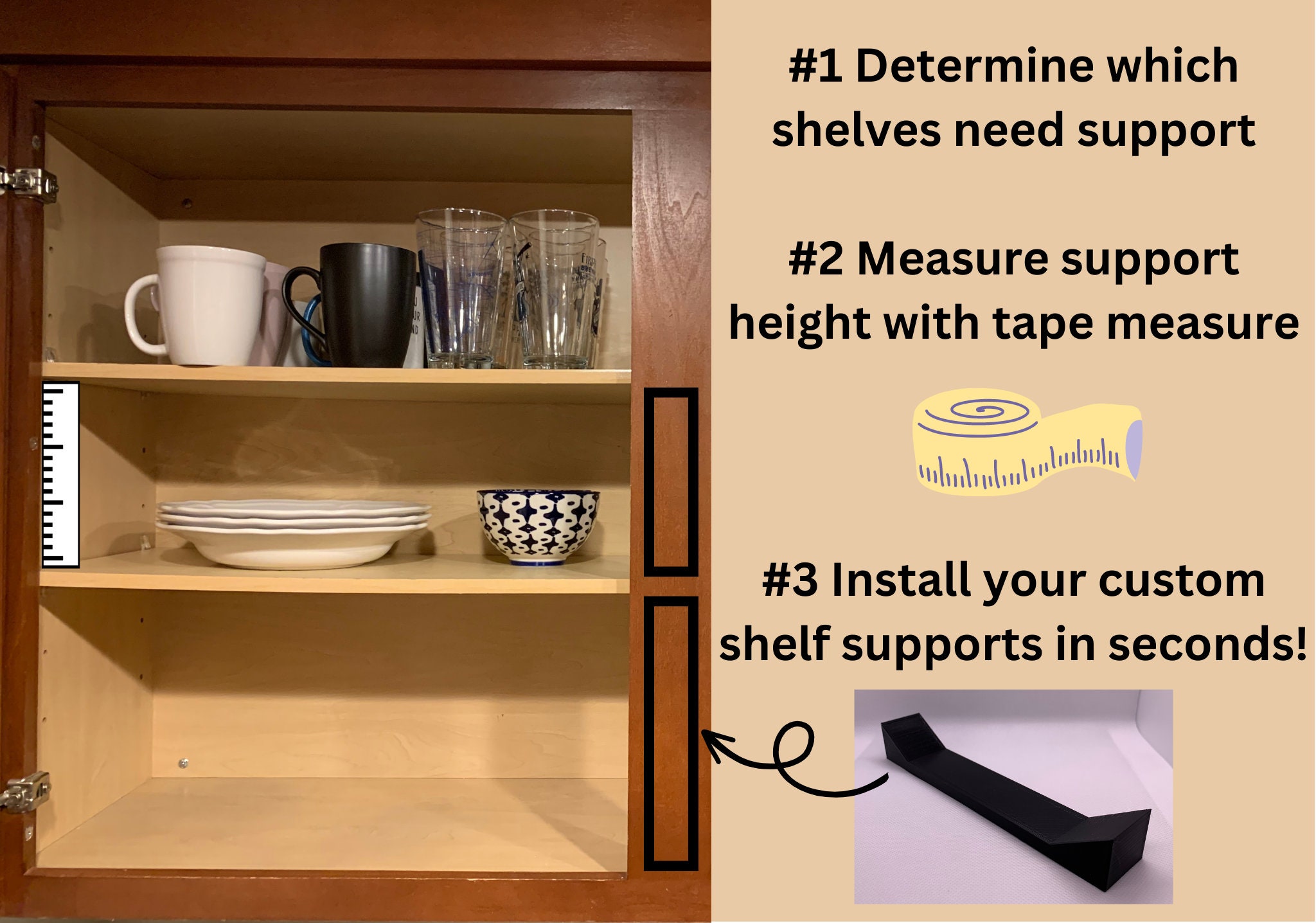 Cabinet Shelf Support Fix Sagging Shelves Hidden Custom Support to