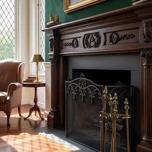 Juego de herramientas para chimenea de latón macizo: exquisito diseño floral art déco para la decoración del hogar.