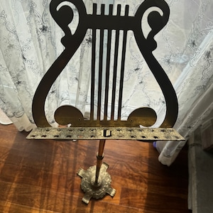 Vintage Solid Brass Lyre Lectern: Adjustable Sheet Music Stand