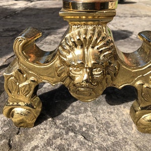Lion head heavy solid brass set of 2 andirons image 2