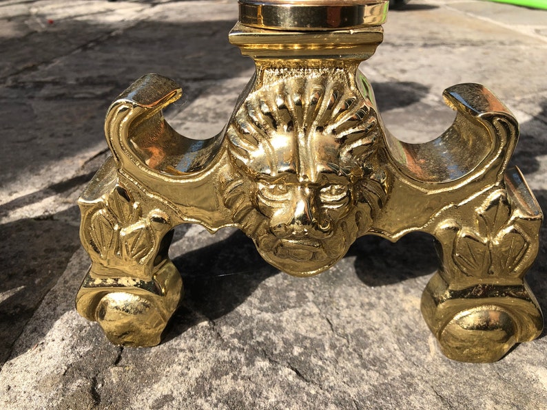 Lion head heavy solid brass set of 2 andirons image 2