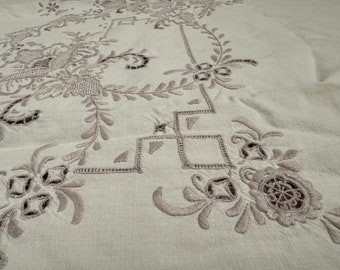 Antique Madeira style embroidered very Large banquet size 66*95 inch Tablecloth