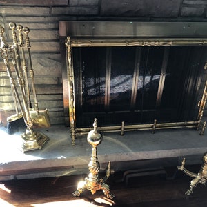 Écran de cheminée vintage en métal et broderie de perles, Italie