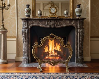 SELTENER Barock Rokoko Goldener Messing Französischer Barock Antik Kamin Schirm