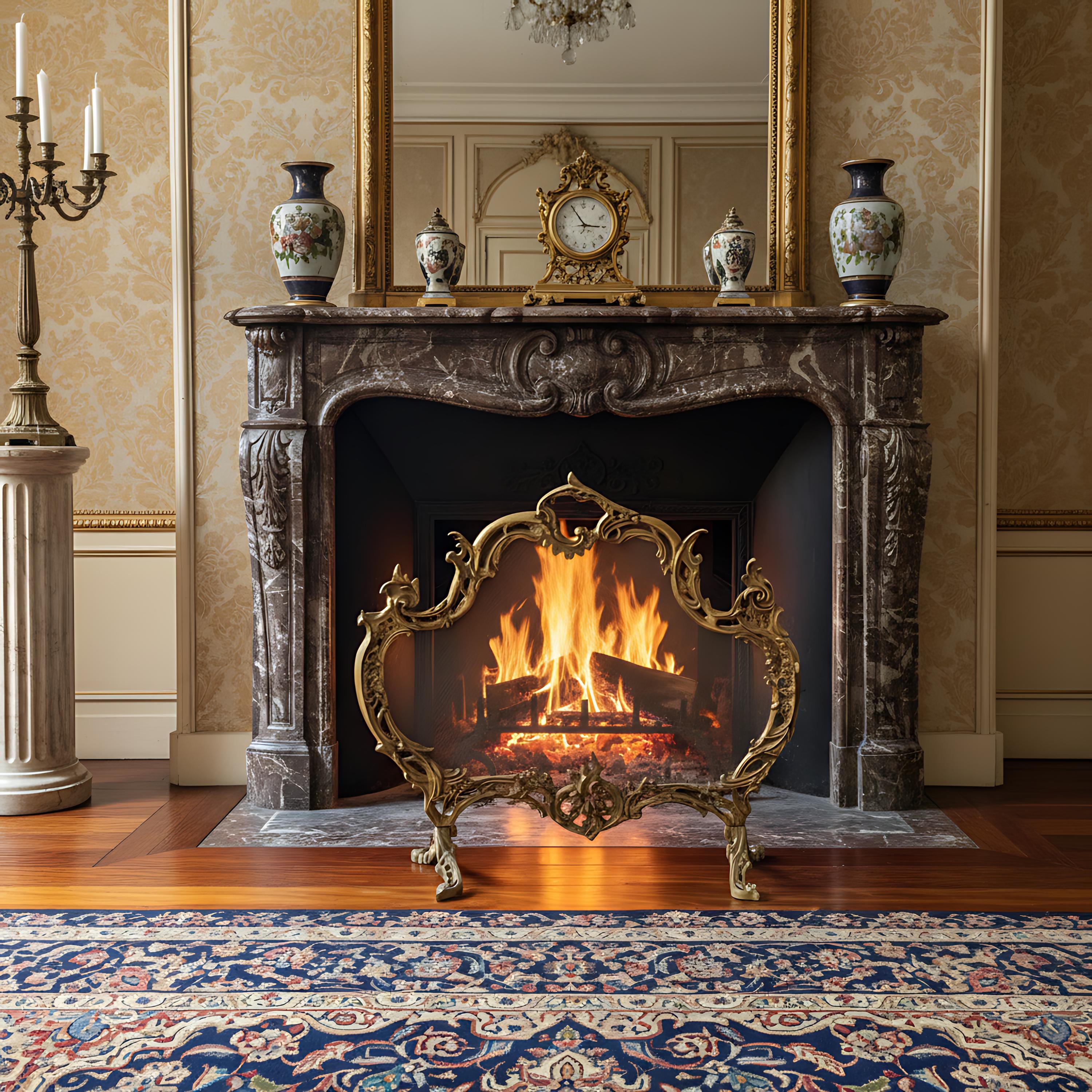 RARE Baroque Rococo Golden Brass French Baroque Antique Fireplace