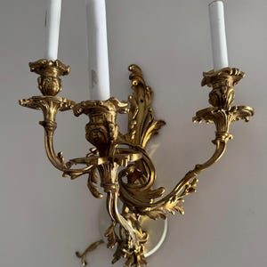 Pair of Solid  Brass Rococo French Baroque Large antique wired wall sconces