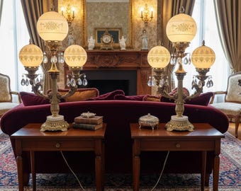Lámparas de mesa antiguas de latón con forma de querubín, base de mármol, estilo Hollywood Regency (par)