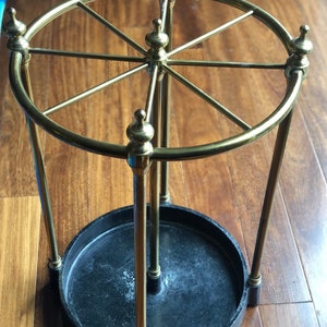 Antique British Brass & Cast Iron Stick Stand/ Umbrella Stand Walking Stick Holder Hall Furniture circa 1900