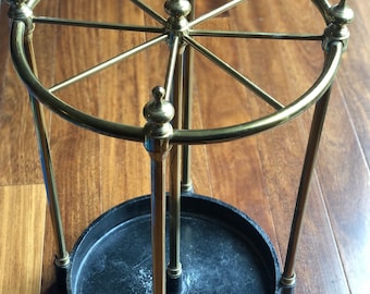 Antique British Brass & Cast Iron Stick Stand/ Umbrella Stand Walking Stick Holder Hall Furniture circa 1900